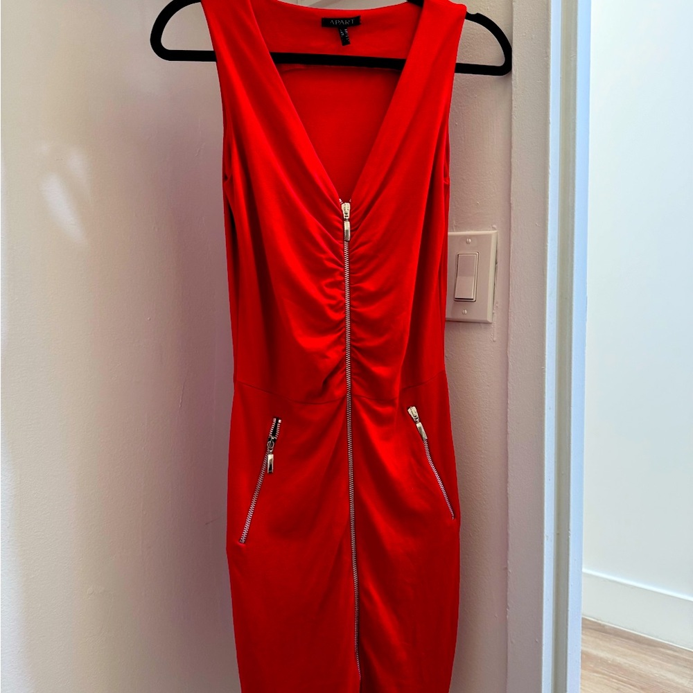 APART brand red dress with functional zippers